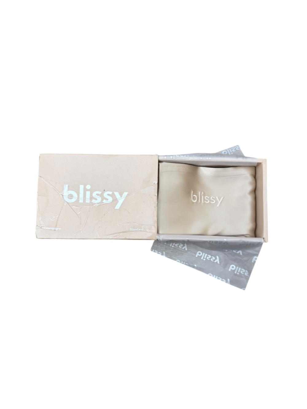 Blissy 100% Mulberry Silk Pillowcase Champagne Standard NIB - Picture 3 of 4